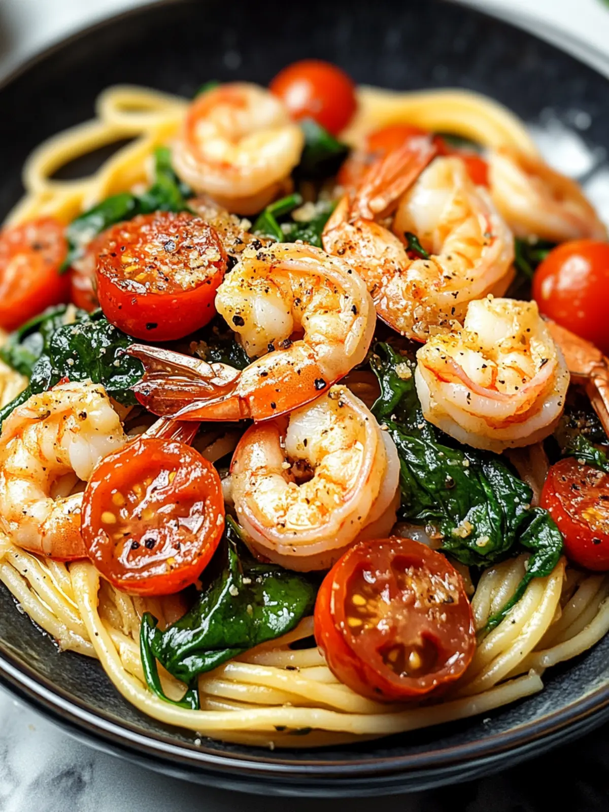 Tomato Spinach Shrimp Pasta