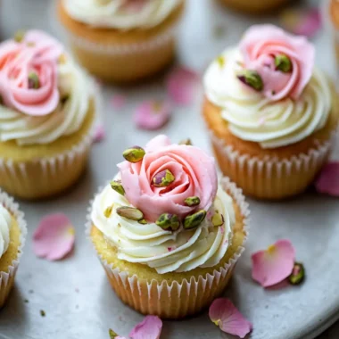 Vegan Mini Rose Pistachio Cupcakes