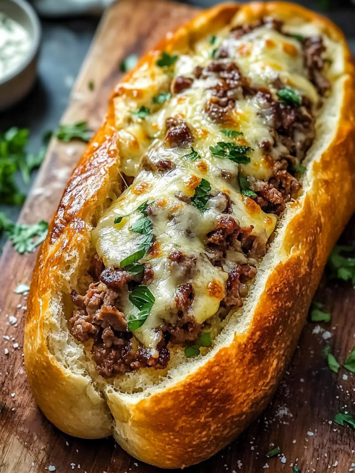 Cheesesteak-Stuffed Garlic Bread Loaf: A Cozy Family Feast 2 Cheesesteak-Stuffed Garlic Bread Loaf