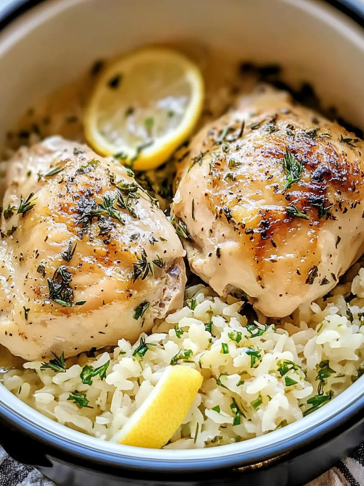 Slow Cooker Lemon Herb Chicken and Rice