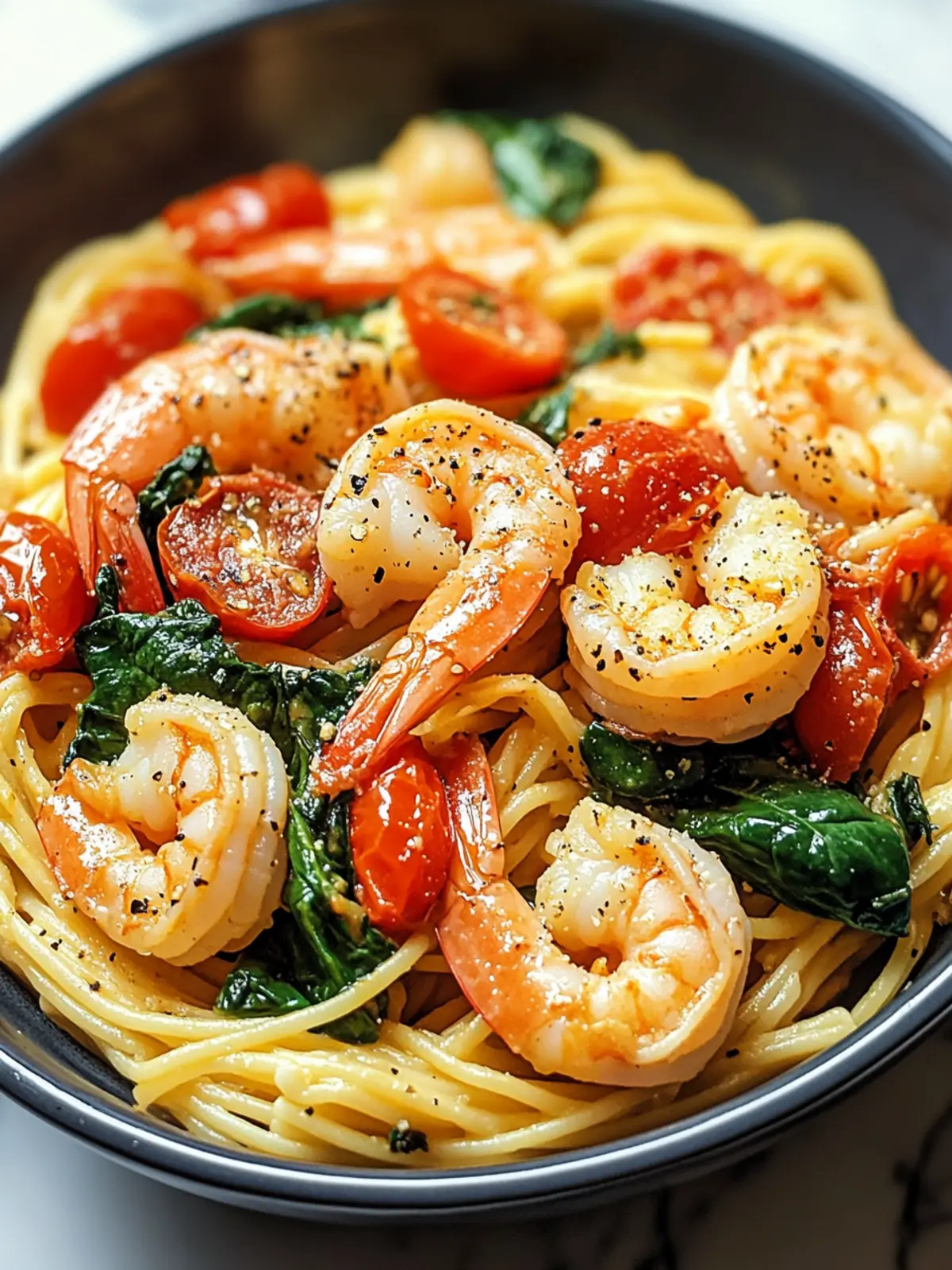 Tomato Spinach Shrimp Pasta