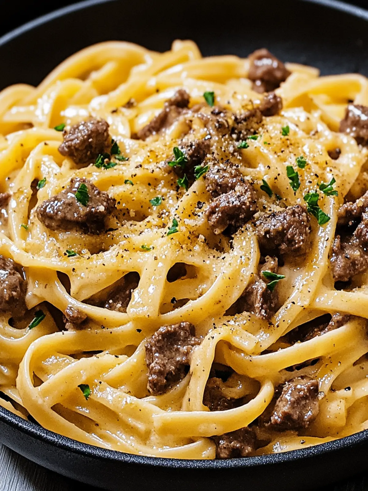 One-Pot Creamy Beef and Garlic Butter Pasta