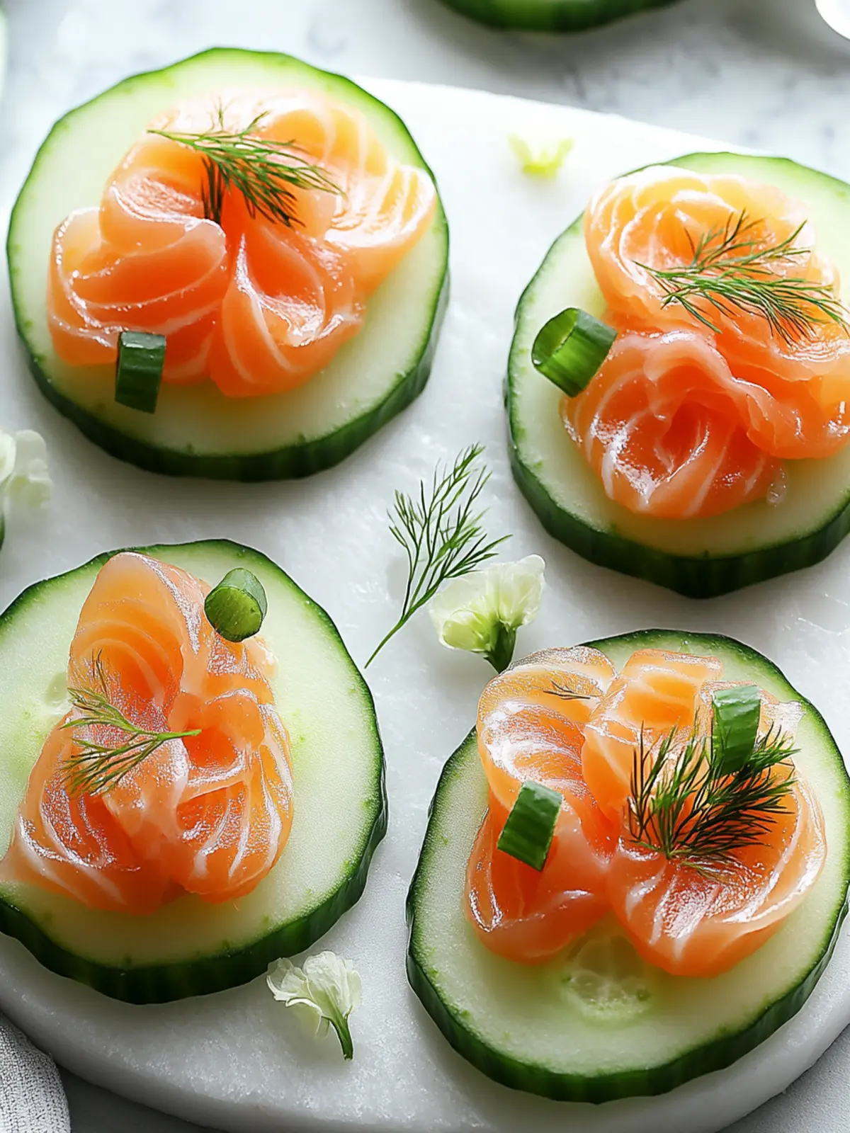 Cucumber Slices with Smoked Salmon Hearts