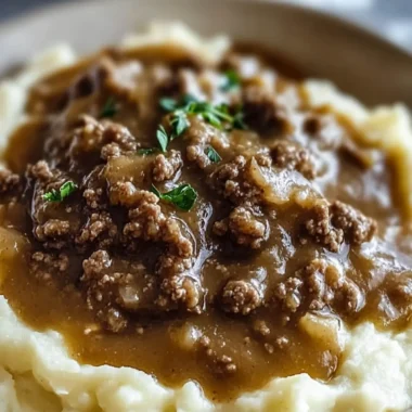 Ground Beef and Gravy Over Mashed Potatoes