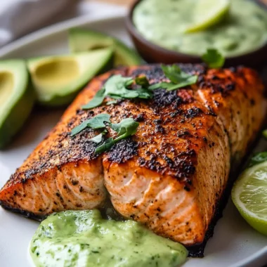 Baked Cajun Salmon And Avocado Lime Sauce