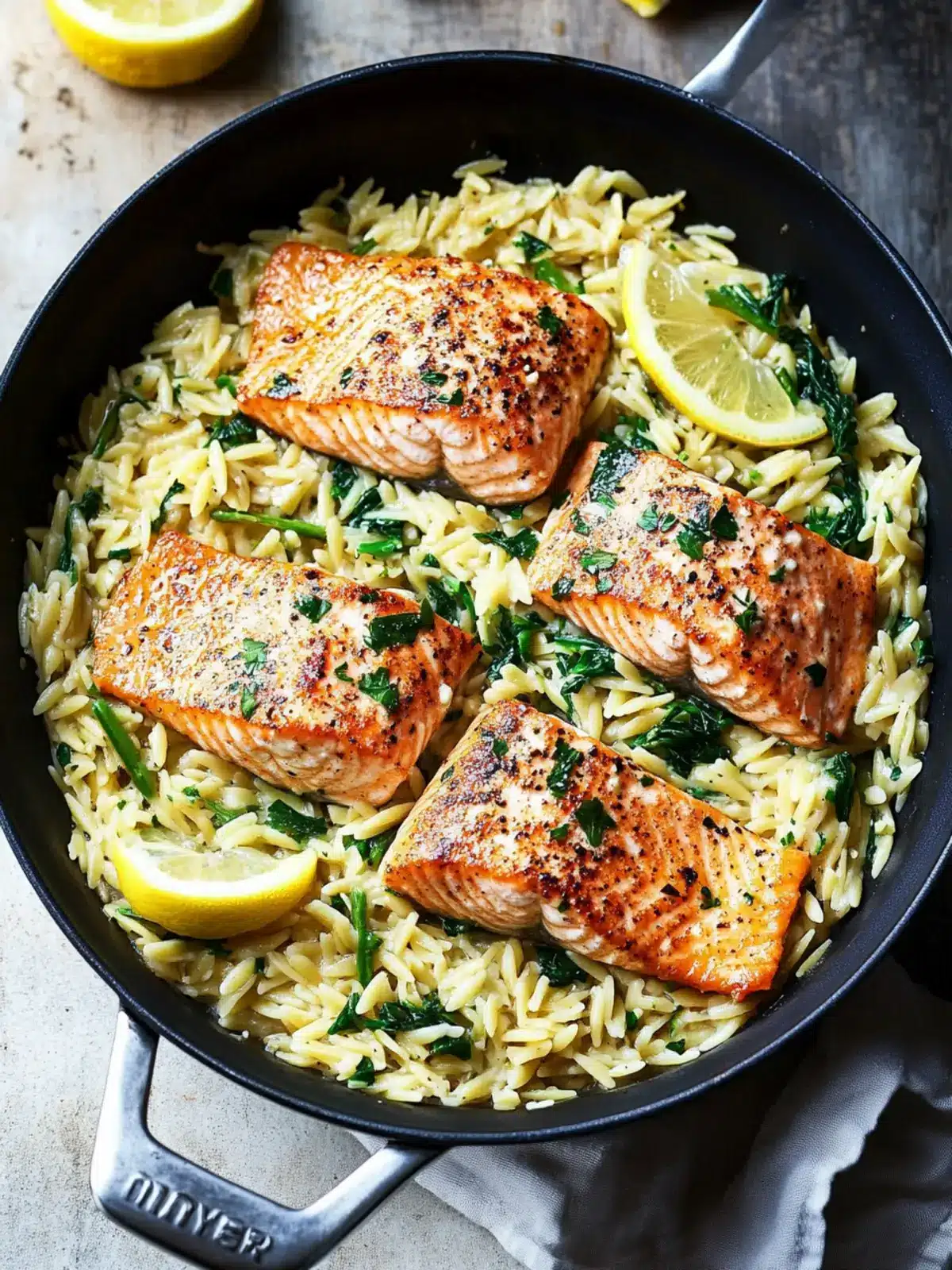 One Skillet Salmon with Lemon Orzo: Quick & Tasty Dinner Bliss 5 One Skillet Salmon with Lemon Orzo