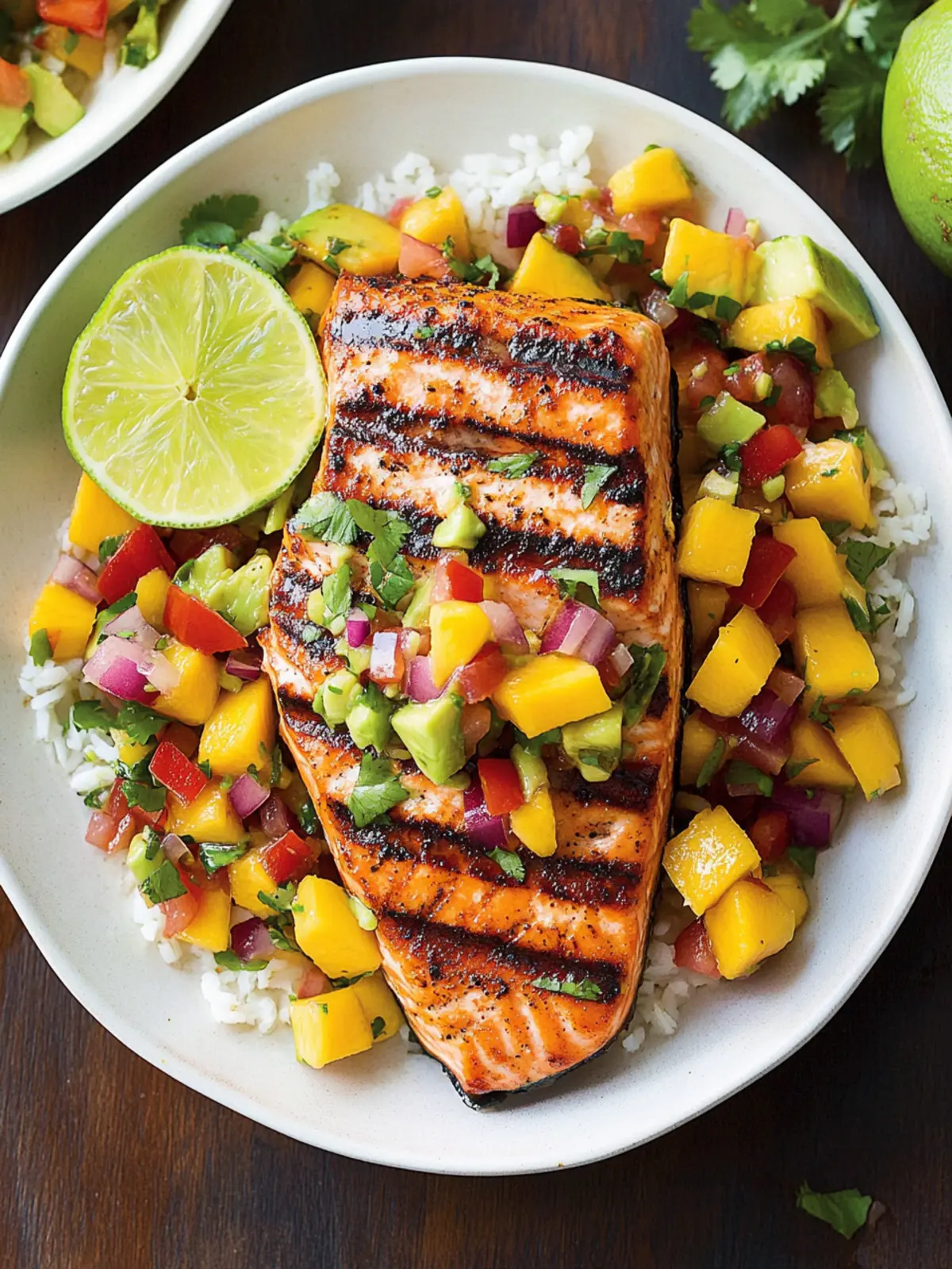 Grilled Lime Salmon with Avocado-Mango Salsa