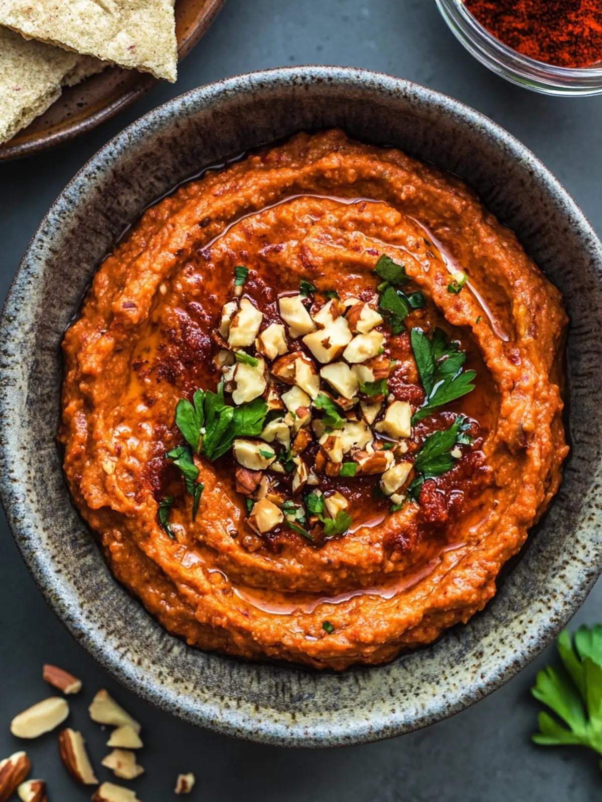 Muhammara (Syrian Roasted Red Pepper Walnut Dip)