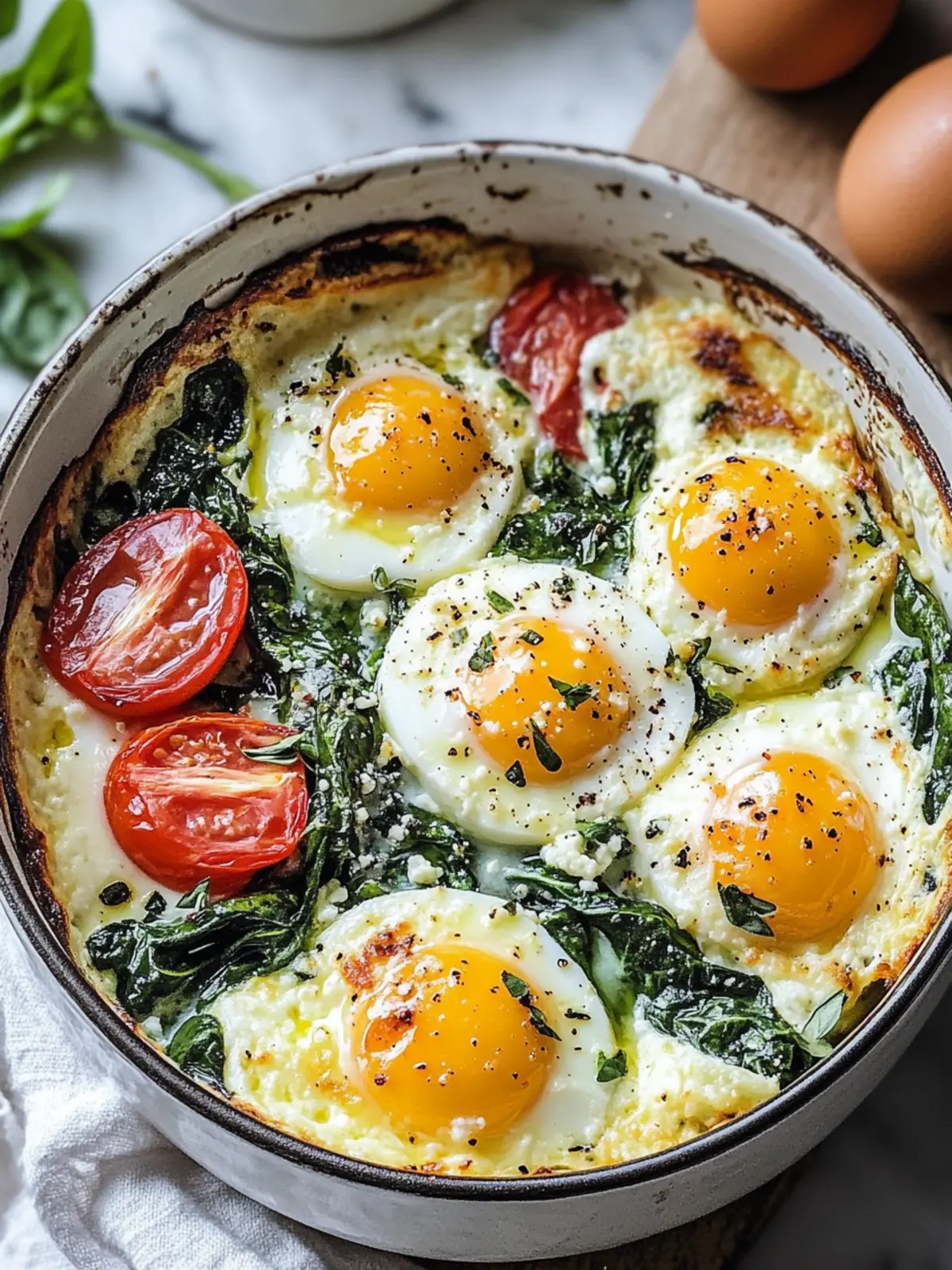 Baked Feta Eggs with Spinach