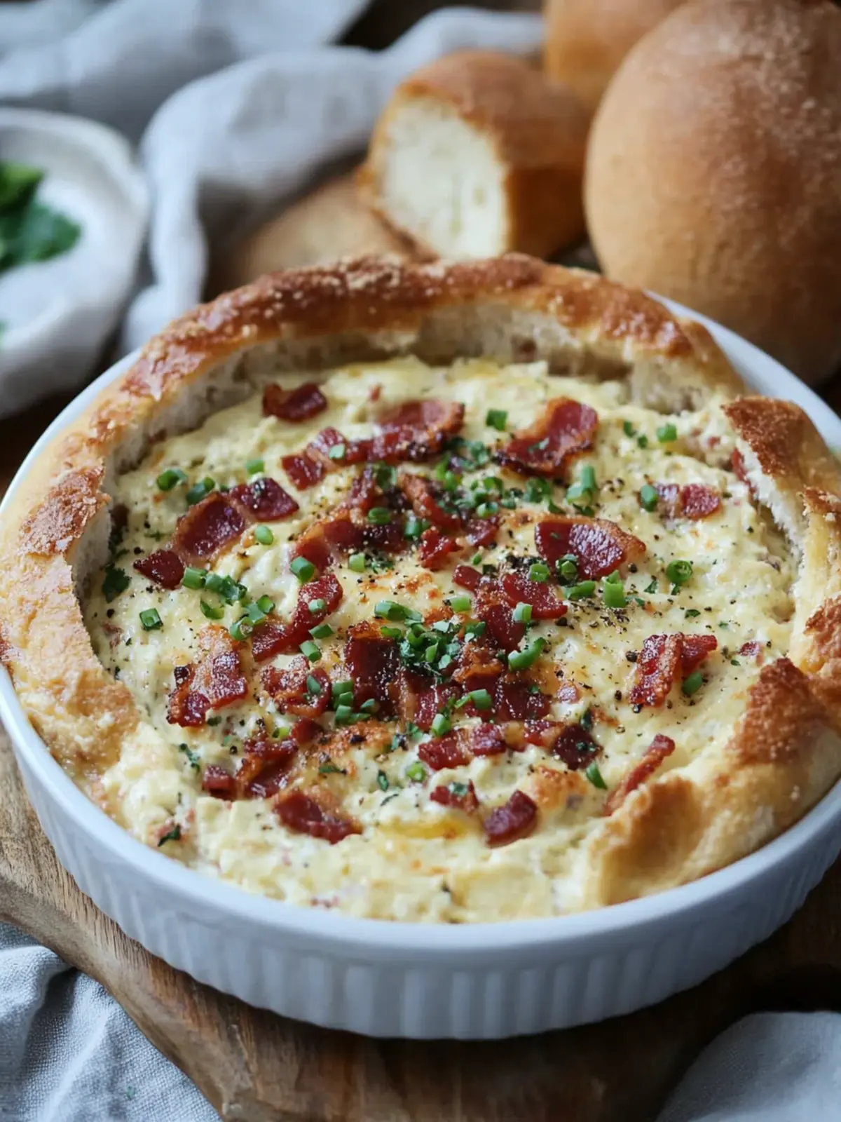 Decadent Swiss and Bacon Dip in a Sourdough Bowl 2 Swiss and Bacon Dip