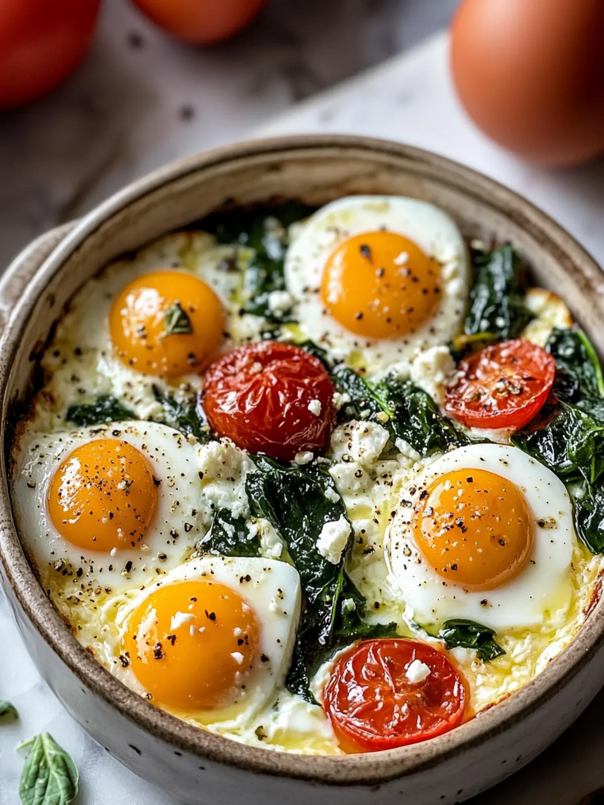 Baked Feta Eggs with Spinach