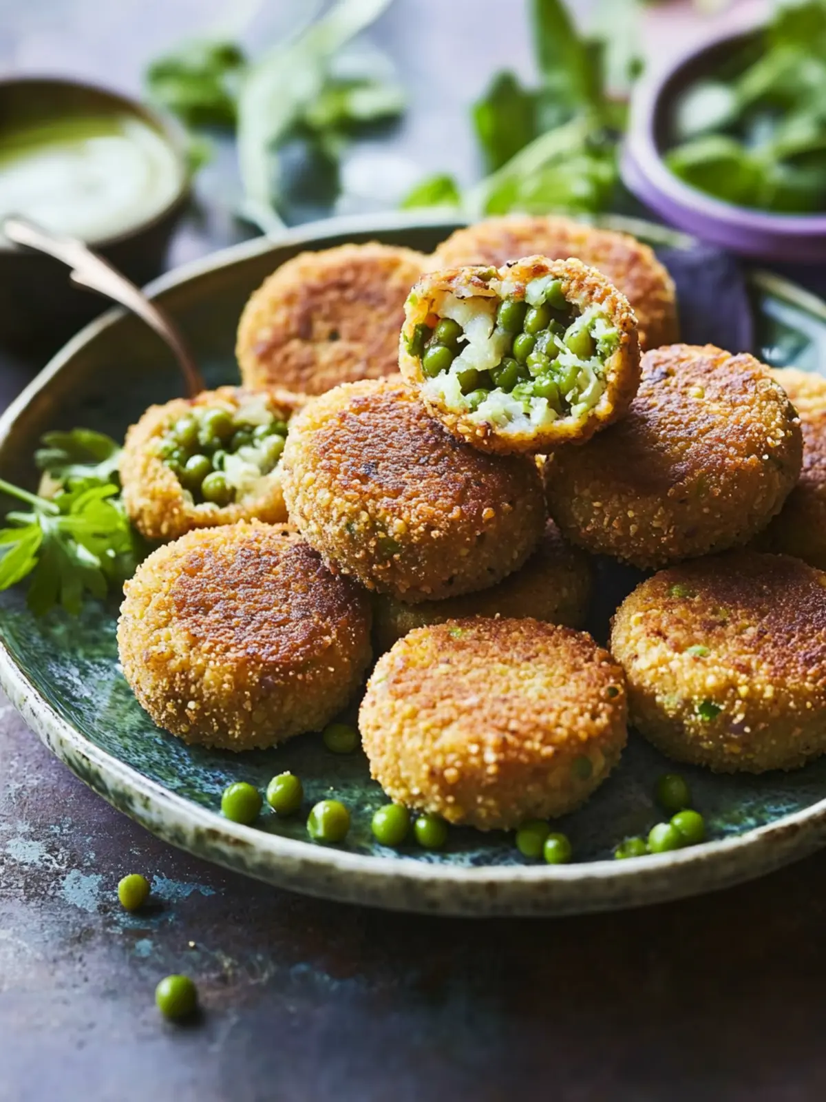 Crispy Lentil, Pea and Potato Cakes