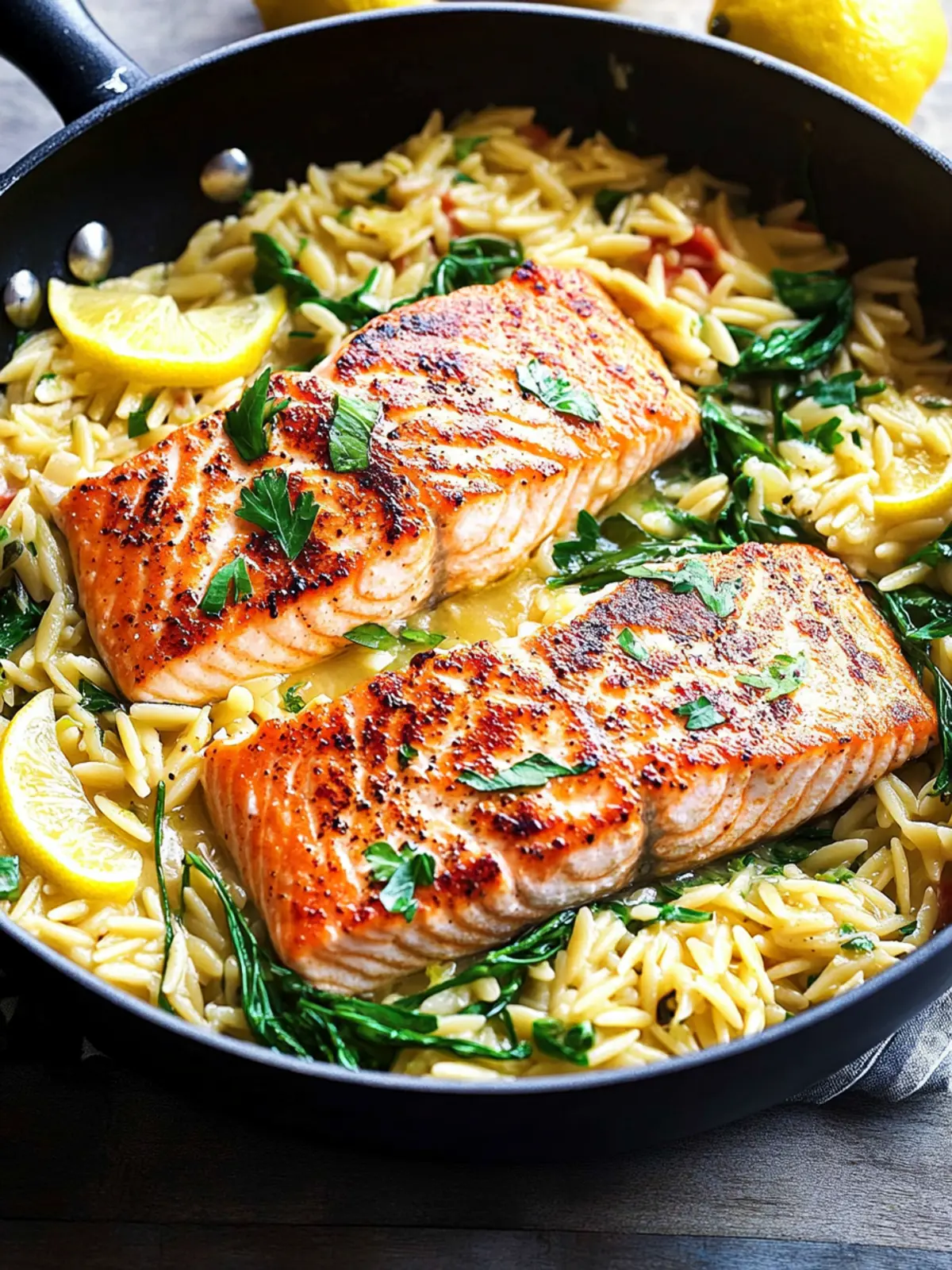 One Skillet Salmon with Lemon Orzo: Quick & Tasty Dinner Bliss 3 One Skillet Salmon with Lemon Orzo