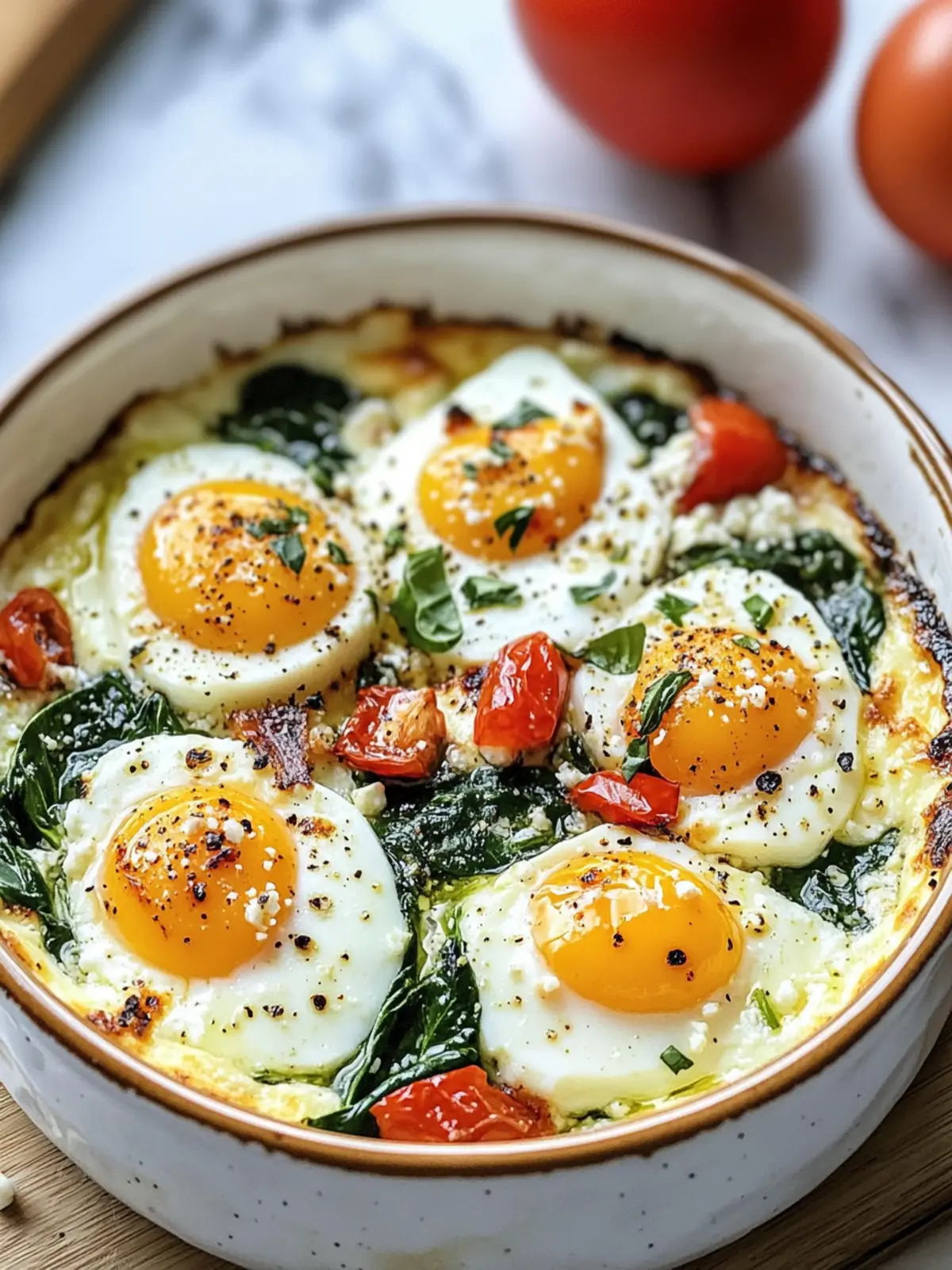 Baked Feta Eggs with Spinach