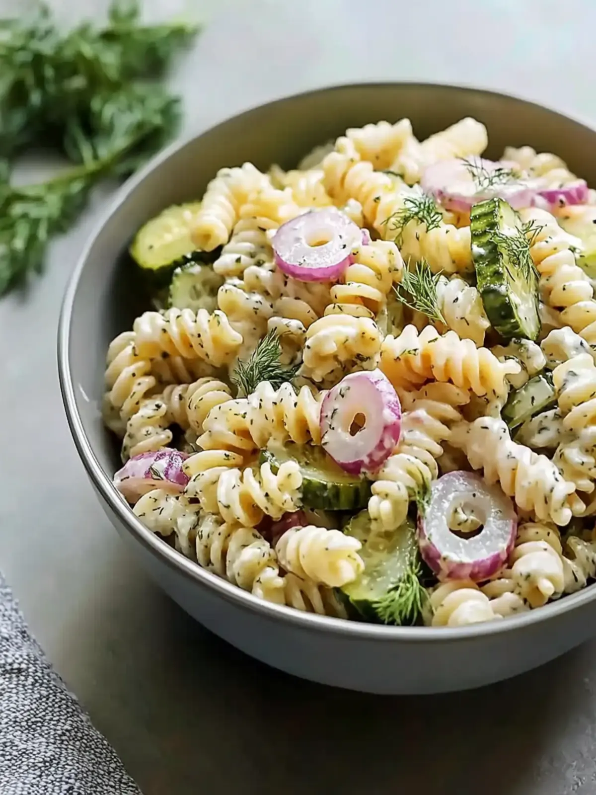 High Protein Dill Pickle Pasta Salad