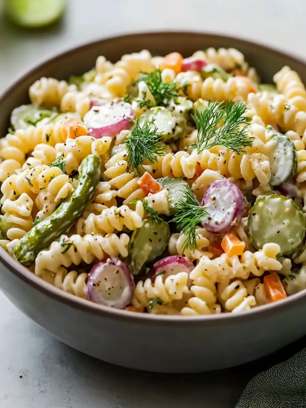 High Protein Dill Pickle Pasta Salad