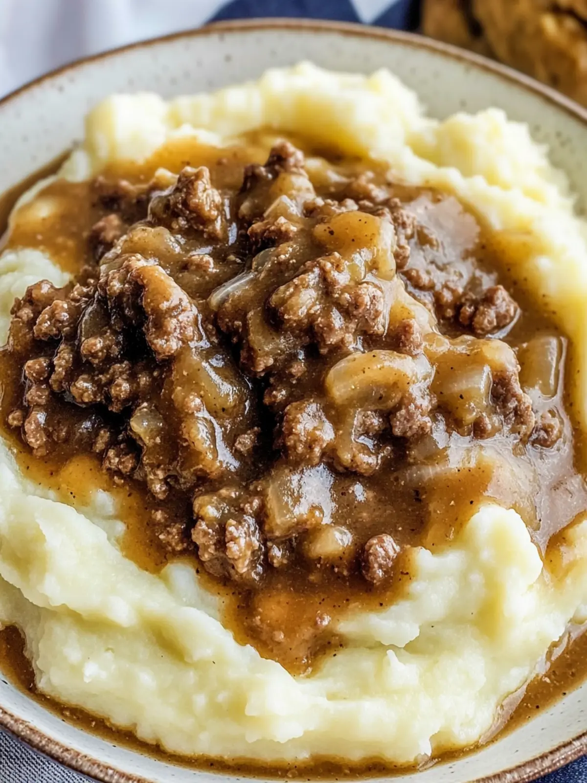 Ground Beef and Gravy Over Mashed Potatoes