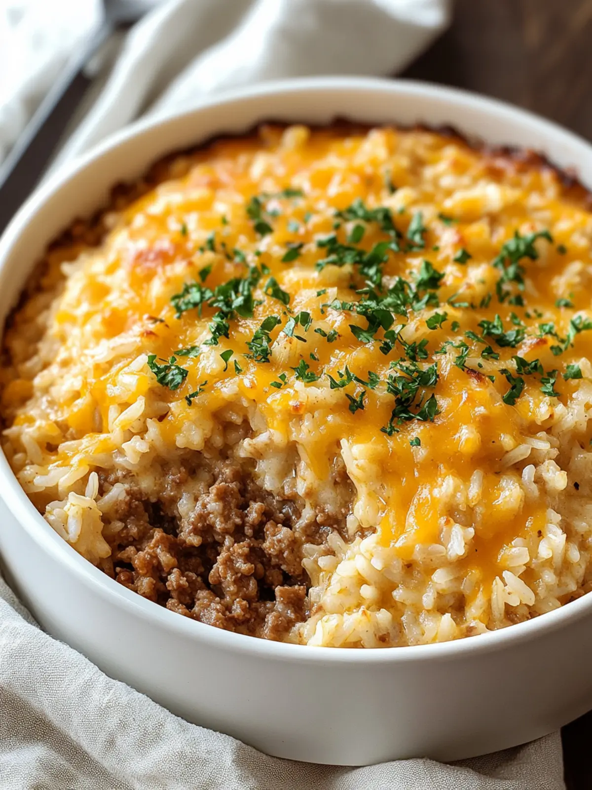 Cheesy Ground Beef and Rice Casserole