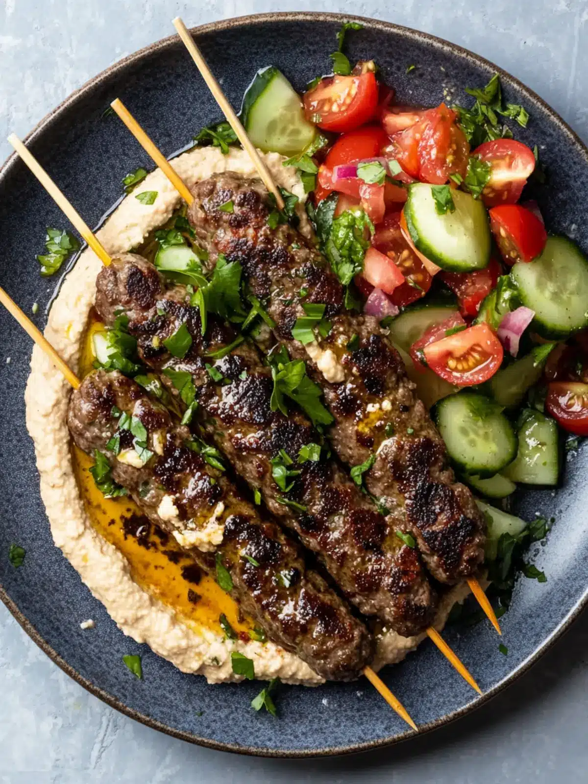 Delicious Beef Kefta with Hummus and Fresh Salad Twist 2 Beef Kefta with Hummus and Tomato Cucumber Salad