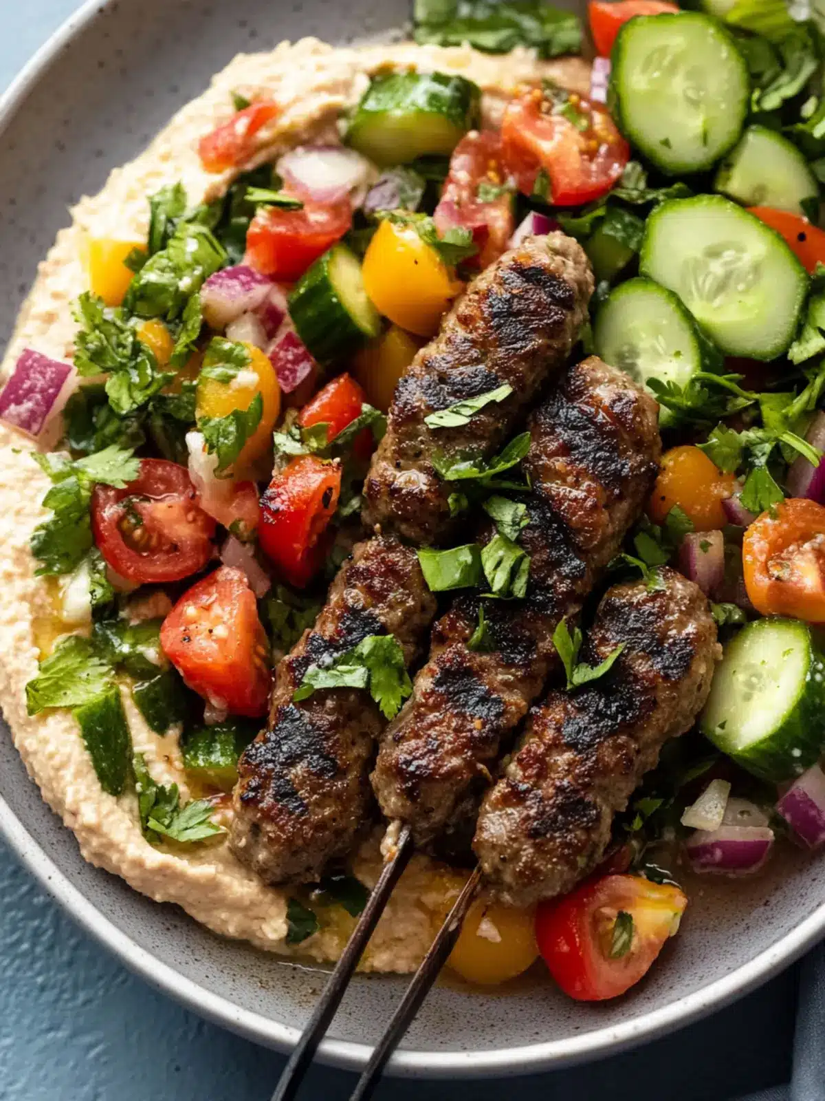Delicious Beef Kefta with Hummus and Fresh Salad Twist 5 Beef Kefta with Hummus and Tomato Cucumber Salad