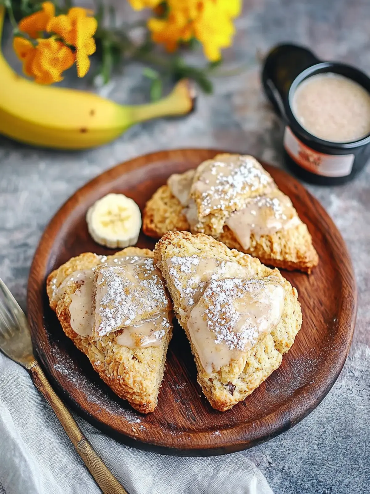 Melt-in-Your-Mouth Banana Bread Scones with Creamy Glaze 2 Banana Bread Scones